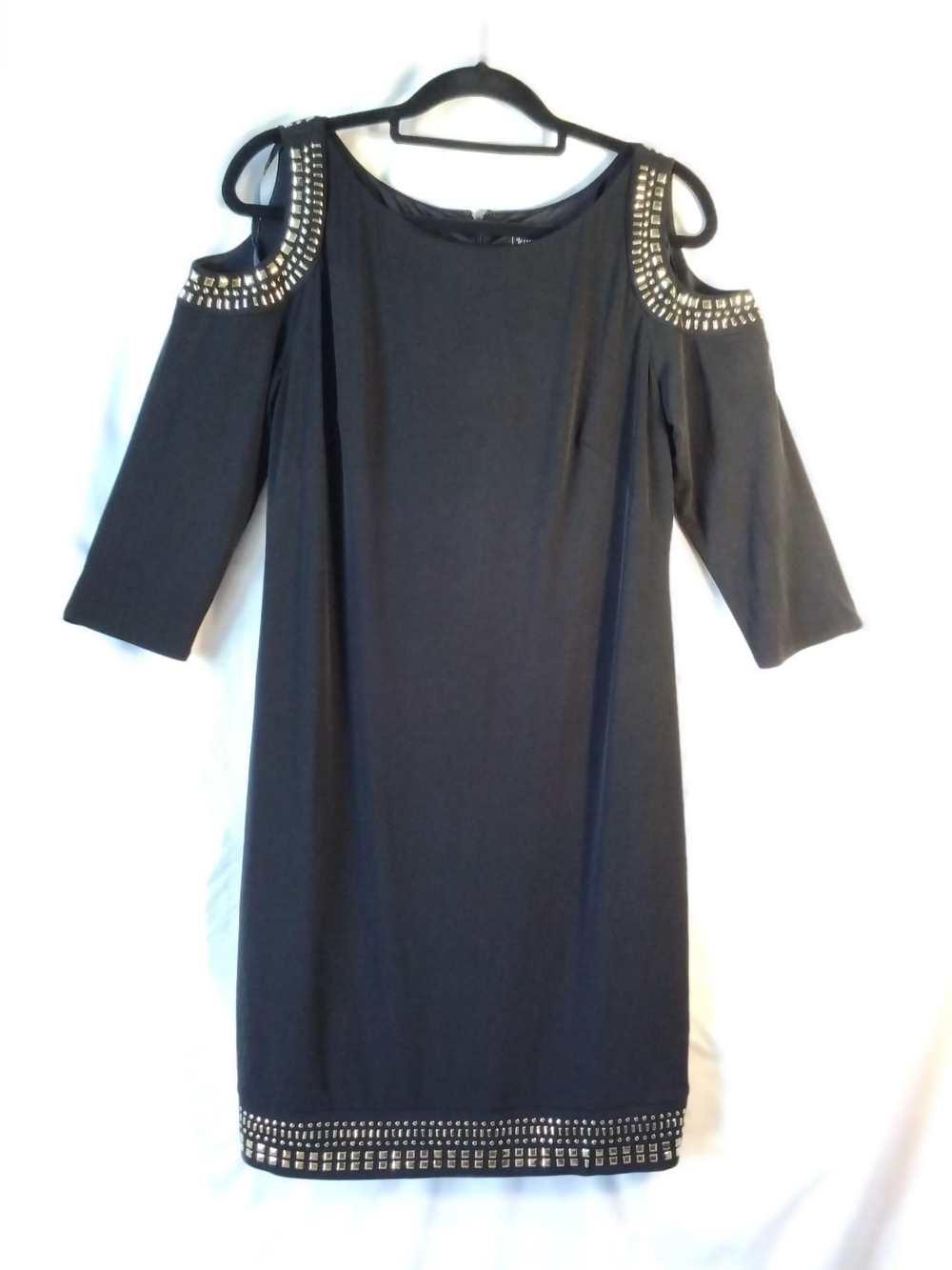 Jessica Howard Black Cold-Shoulder Dress with Studded Trim